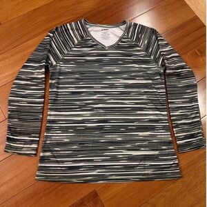 Kanu Women's V-Neck Long‎ Sleeve Athletic Top Abstract Stripe Print Size L